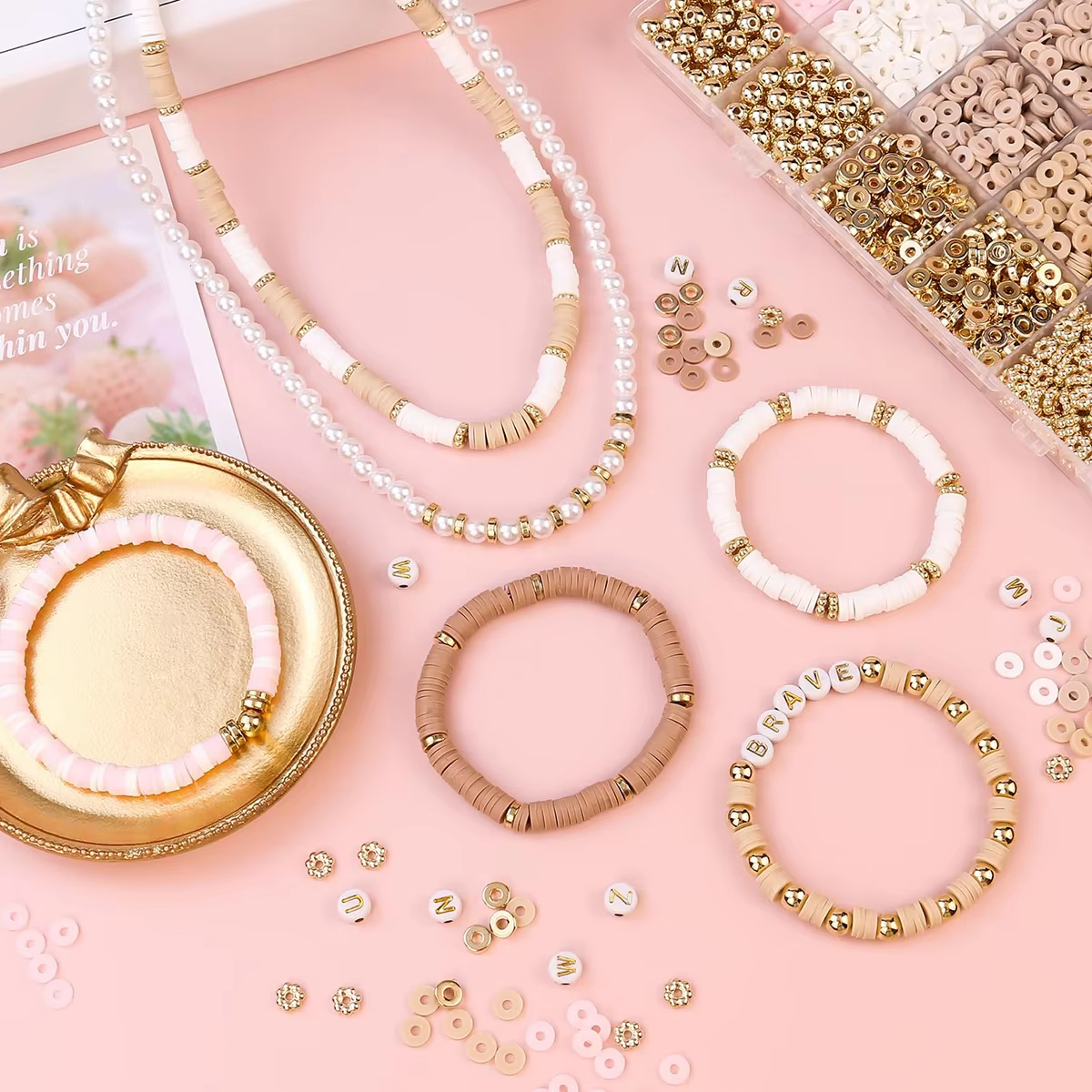 1970pcs light pink clay bead s - مراجعة Jewelry Making Degree وسعره