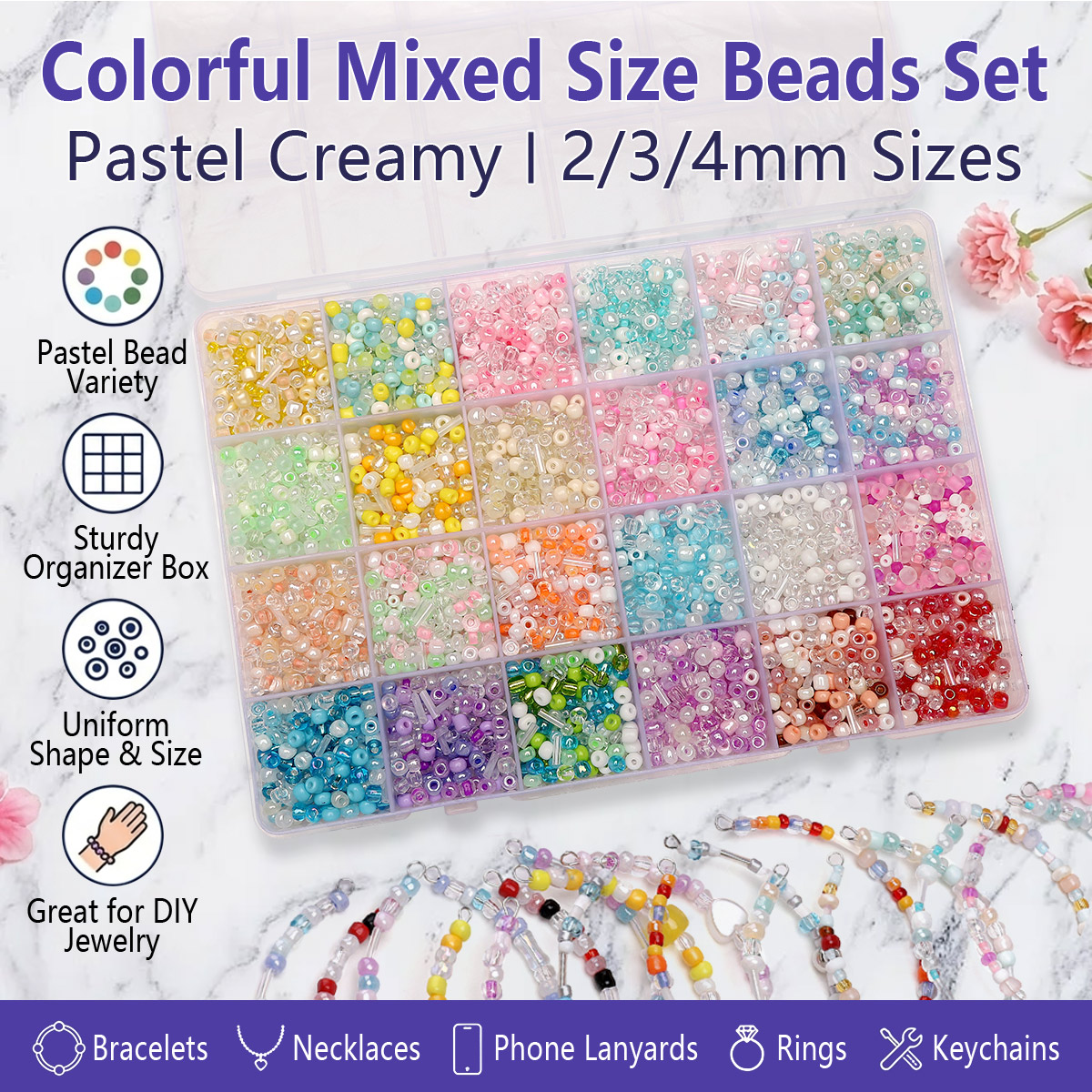 24 Grid Mixed Size Glass Seed  - مراجعة Jewelry Making Degree وسعره