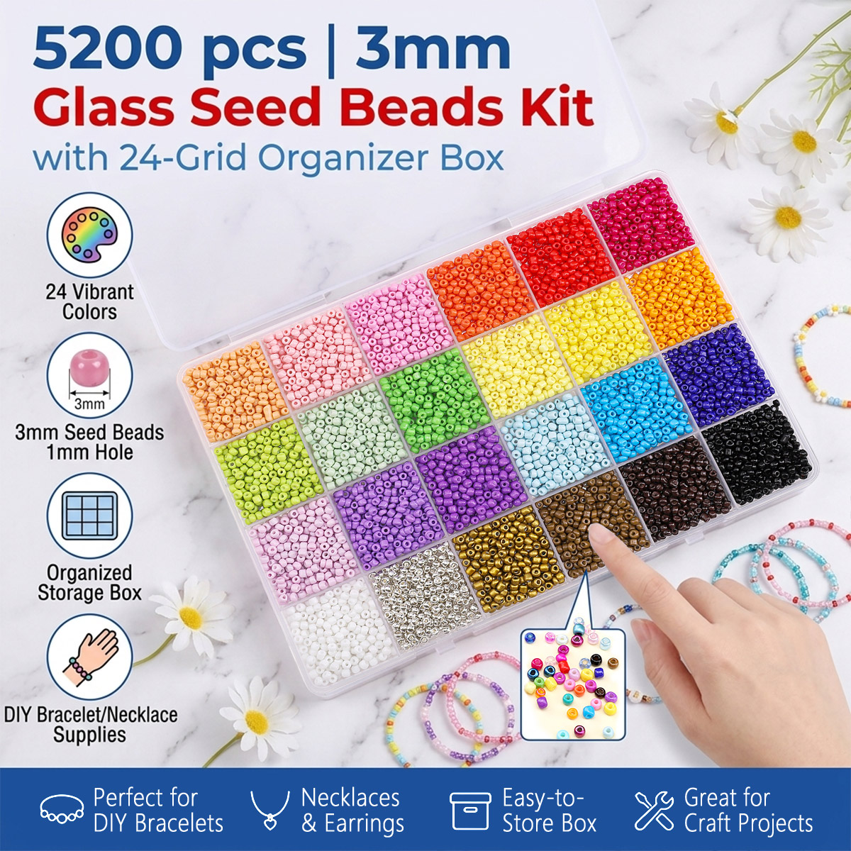 5200pcs 3mm Glass Seed Beads K - مراجعة Jewelry Making Degree وسعره