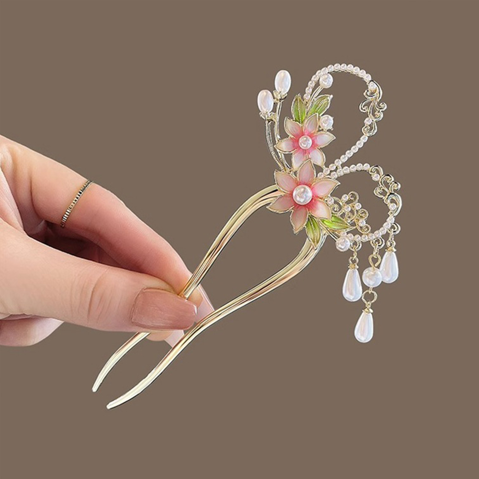 Elegant Pink Flower Hair Pin U - مراجعة Jewelry Making Adults وسعره